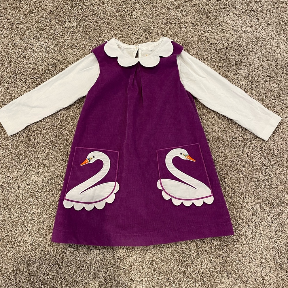 Boden 3-4 collared shirt and purple corduroy dress